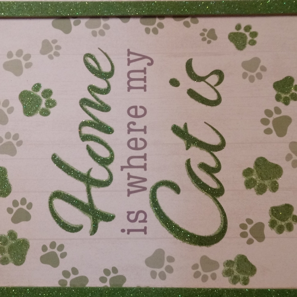 CAT LOVER.     HOME IS WHERE MY CAT LIVES.    CAT ART SIGN - Picture 2 of 4
